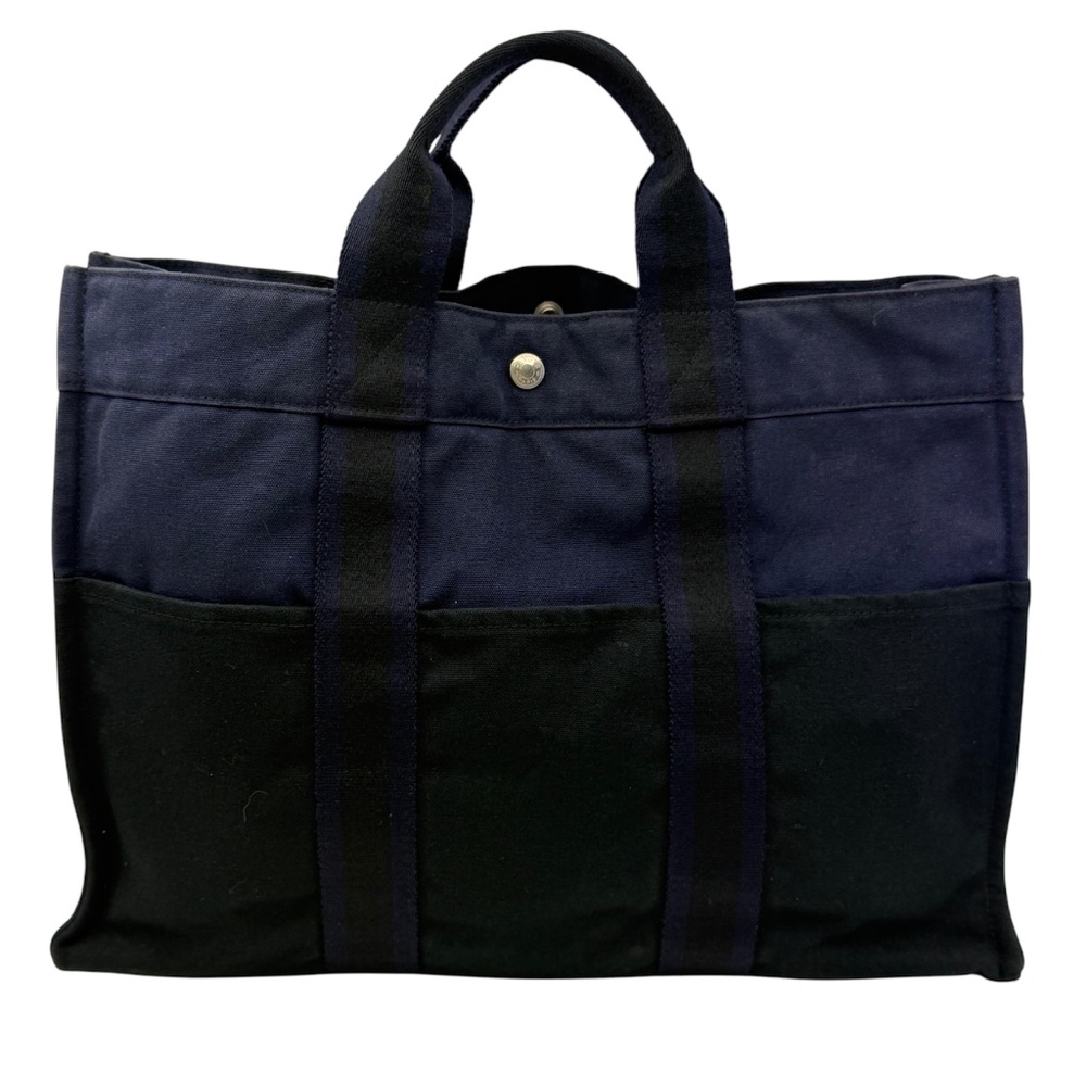 Authentic Hermes Fourre Tout  MM Handbag, Navy Blue  color canvas